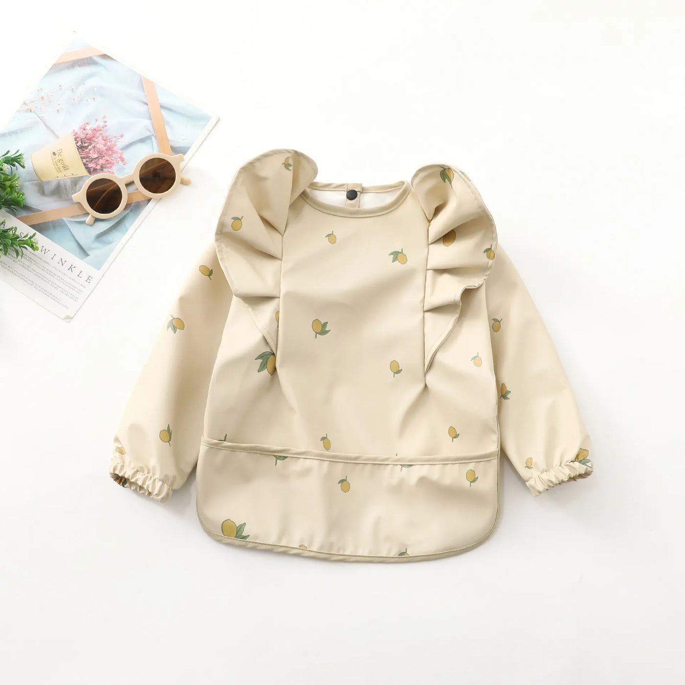 Girls Ruffle Waterproof Long Sleeve Art Bib