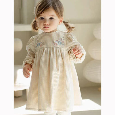 Corduroy Flower Embroidered Dress
