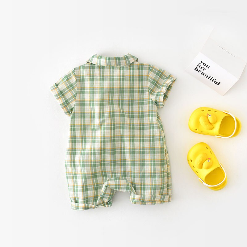 Duck Plaid Cartoon Boys Rompers