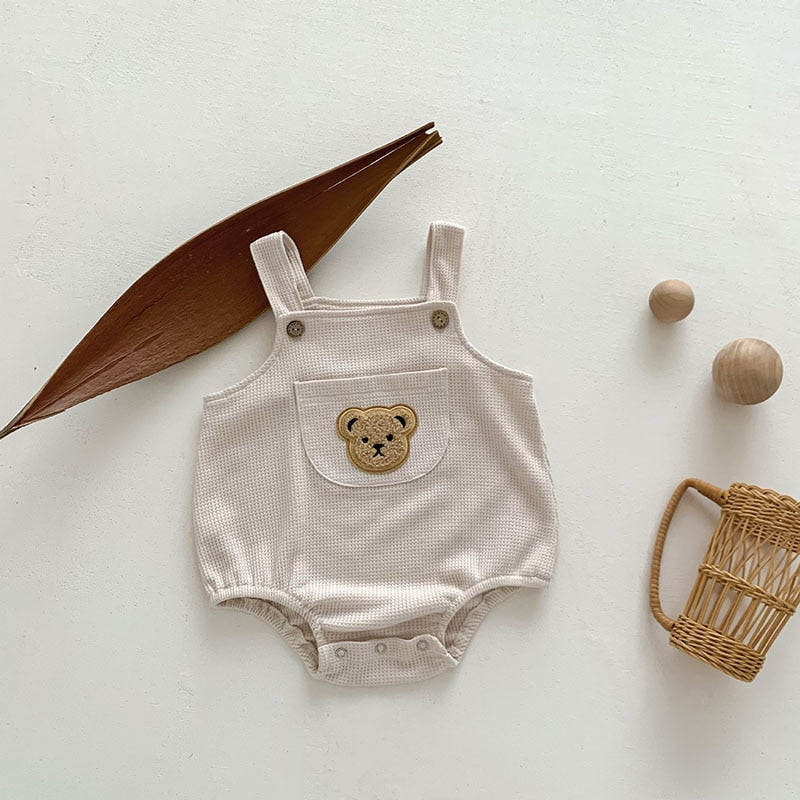Teddy Bear Waffle Jumpsuit and T-Shirt Set