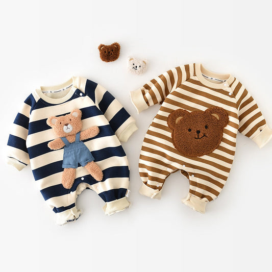 Long Sleeve Teddy Bear Striped Jumpsuit