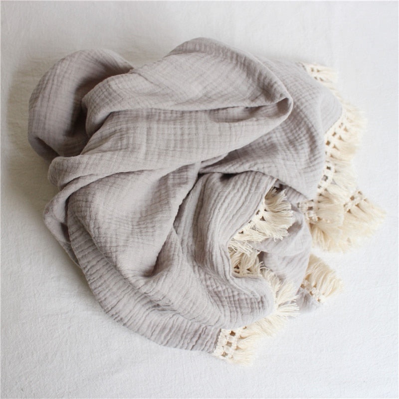 Solid Muslin Tassel Swaddle Blanket