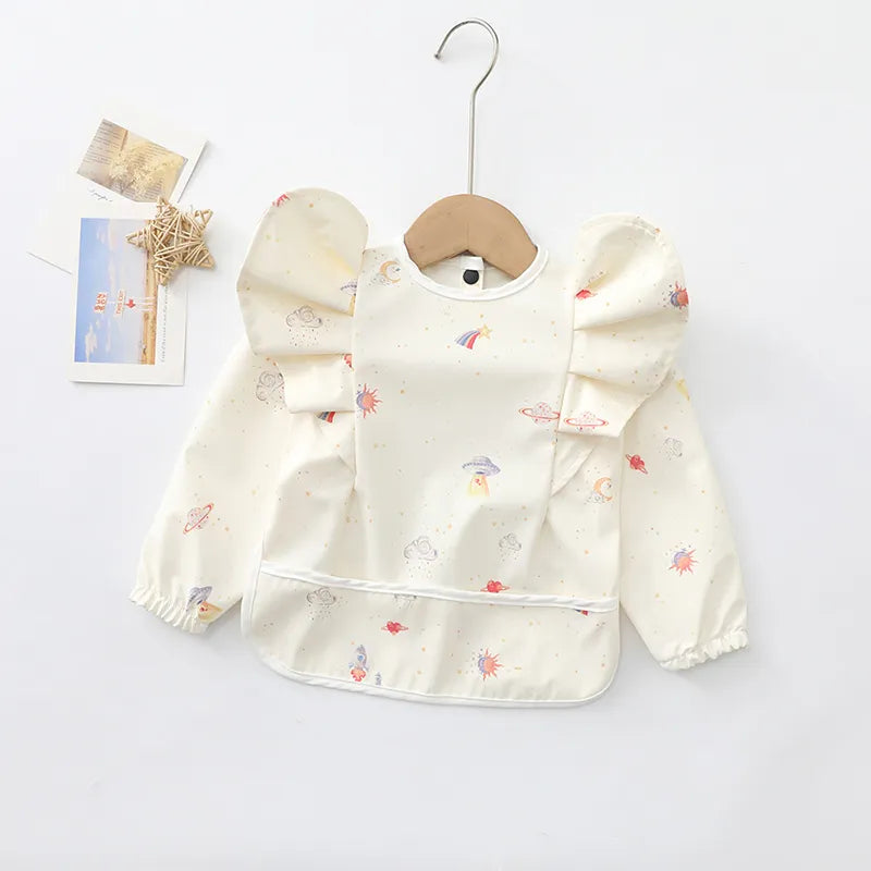Girls Ruffle Waterproof Long Sleeve Art Bib