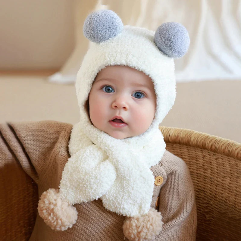 Fleece Pom Pom Scarf Hat