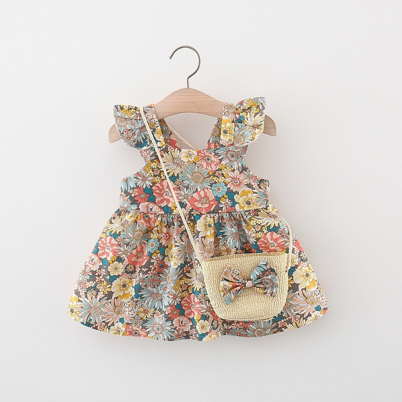 Sleeveless Infant Baby Girl Dress With Bag