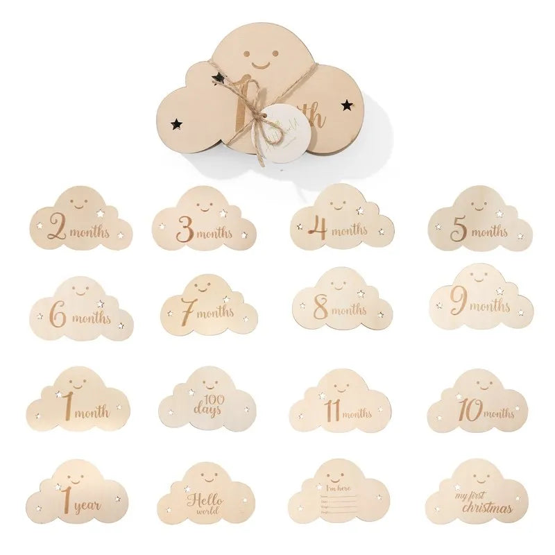 Spanish English Wooden Baby Milestone Card For Newborns