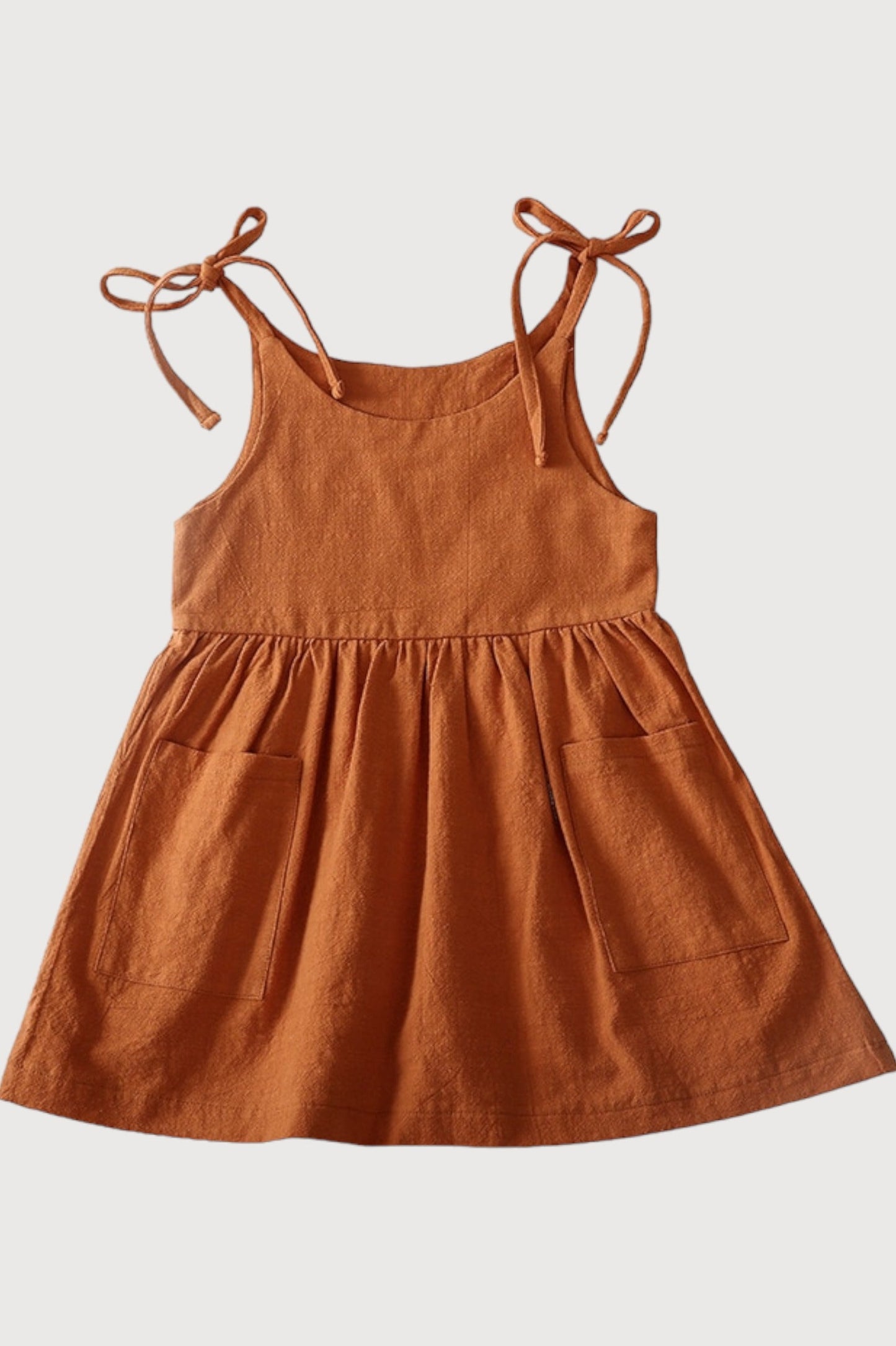 Girls Casual Tie Shoulder Linen Dress