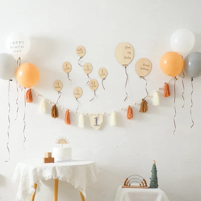 Wooden Balloon Milestone Month Card
