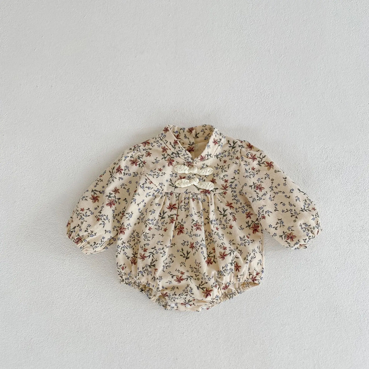 Mandarin Collar Floral Romper