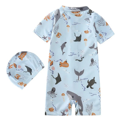 Boys Printed Zip Up Swimsuit