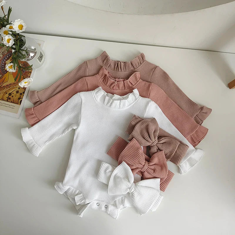 Ruffle Neck Long Sleeve Bodysuit Set