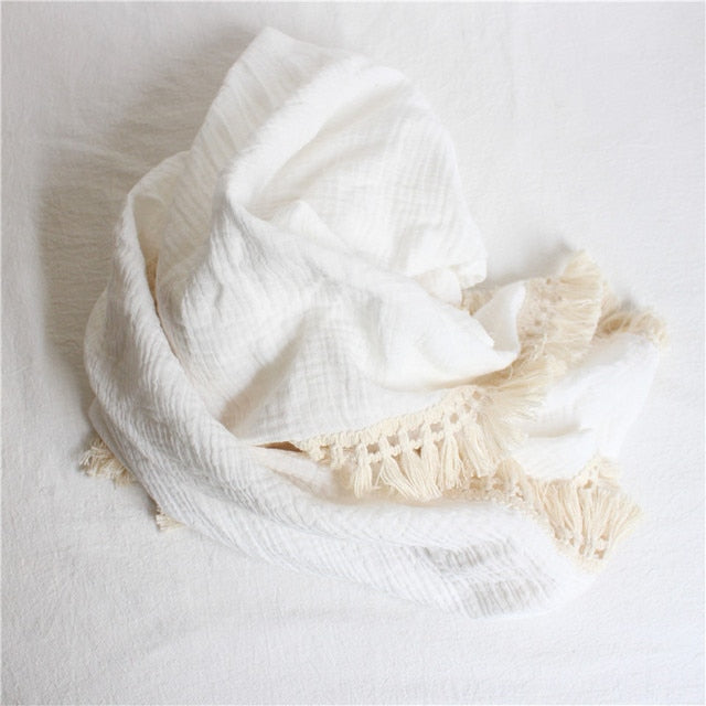 Solid Muslin Tassel Swaddle Blanket