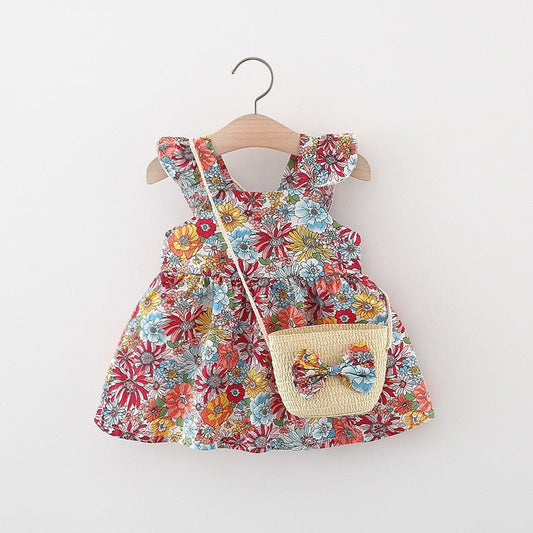 Sleeveless Infant Baby Girl Dress With Bag