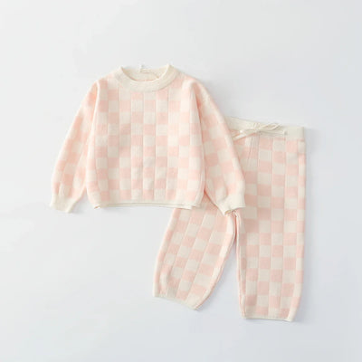 knitted Checkered Sweater Set