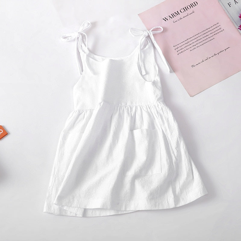Girls Casual Tie Shoulder Linen Dress