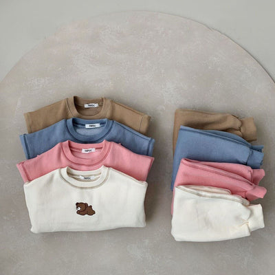 Cozy Cartoon Bear Print Jogger Set