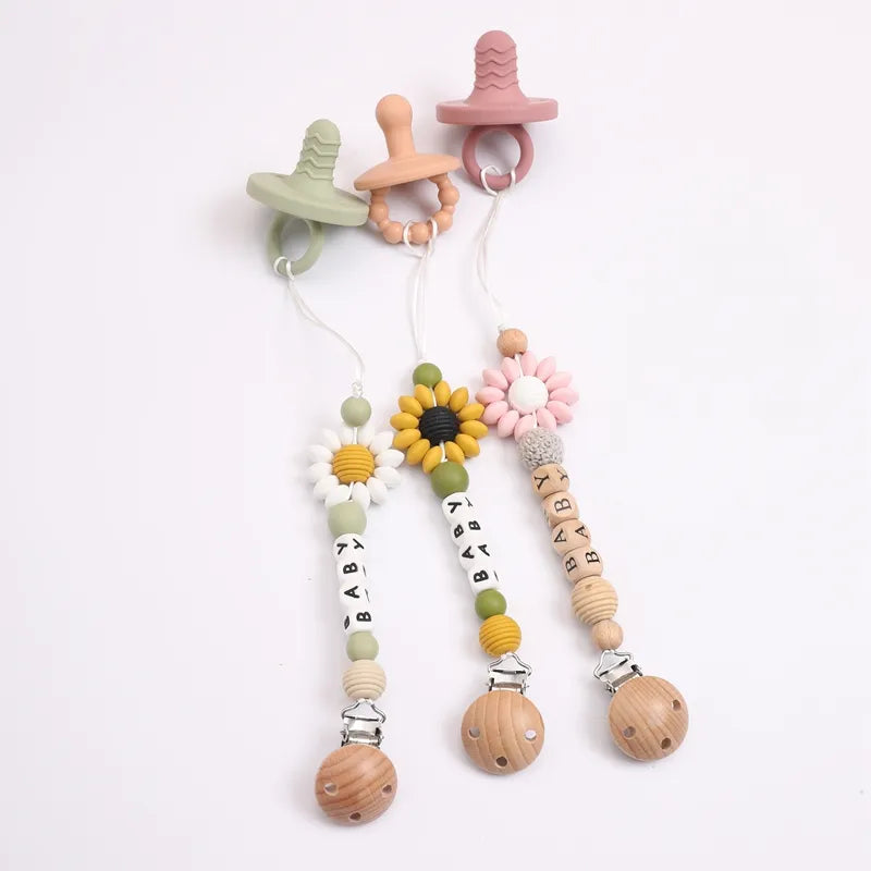 Floral Wooden Clip Pacifier Holder