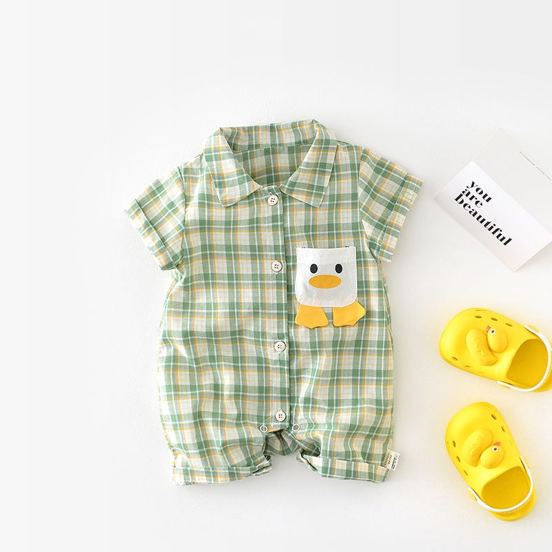 Duck Plaid Cartoon Boys Rompers
