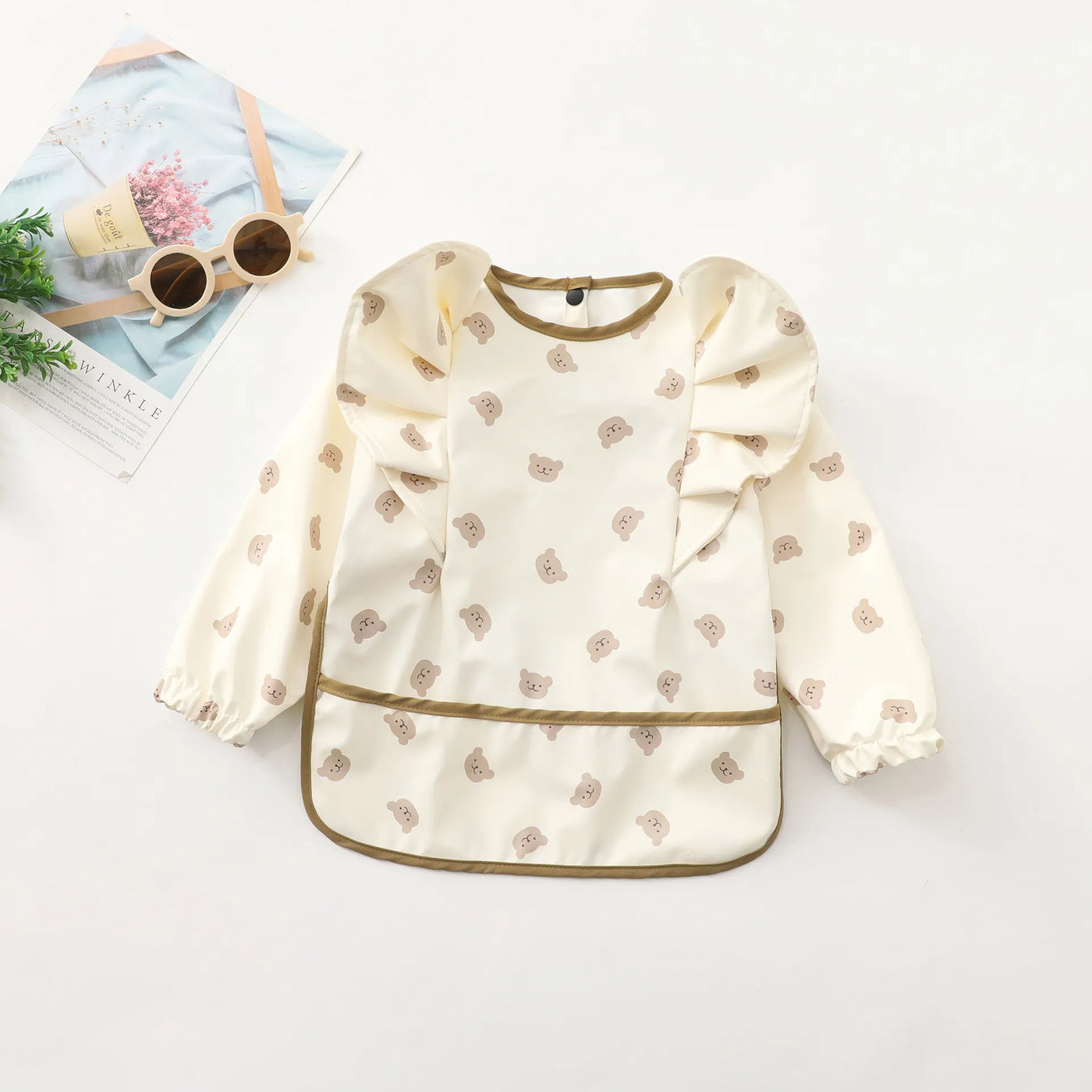 Girls Ruffle Waterproof Long Sleeve Art Bib