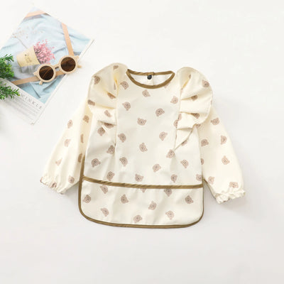 Girls Ruffle Waterproof Long Sleeve Art Bib