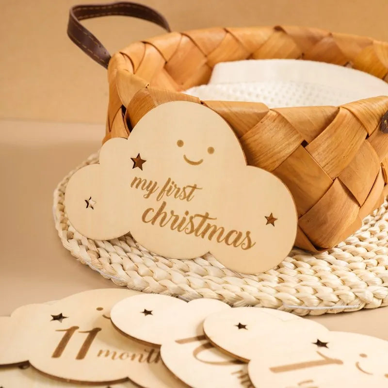 Spanish English Wooden Baby Milestone Card For Newborns