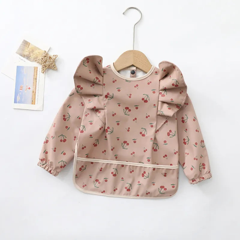 Girls Ruffle Waterproof Long Sleeve Art Bib