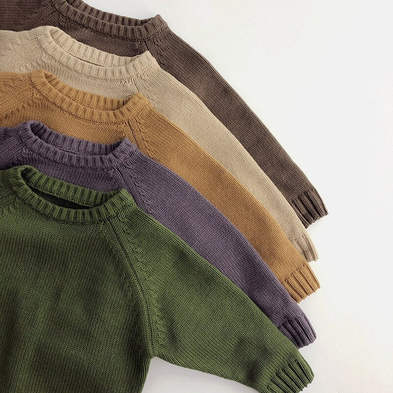 Solid Cotton Round Neck Sweater