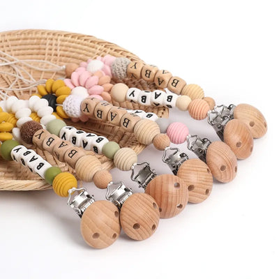 Floral Wooden Clip Pacifier Holder