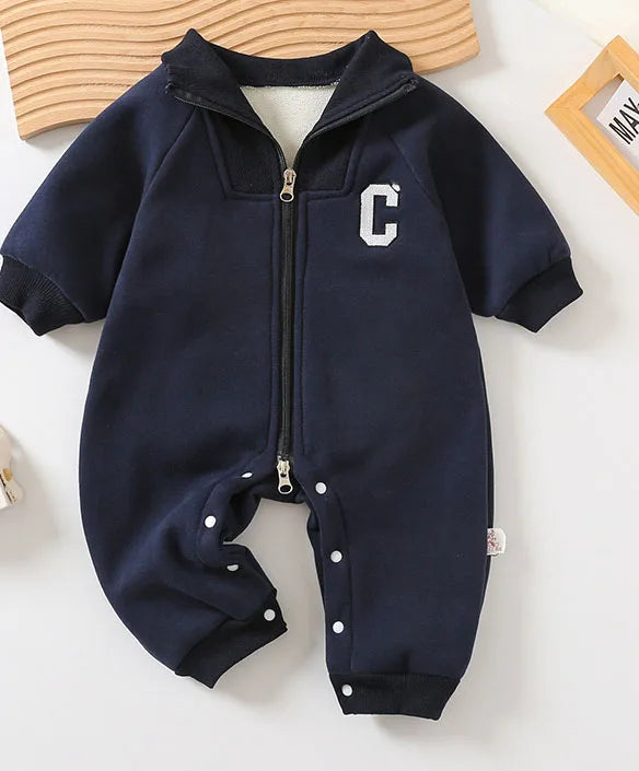 Letter C Print Long Sleeve Jumpsuit
