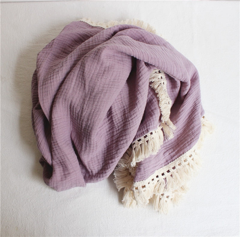 Solid Muslin Tassel Swaddle Blanket