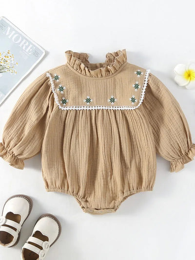 Ruffled Collar Long Sleeve Romper
