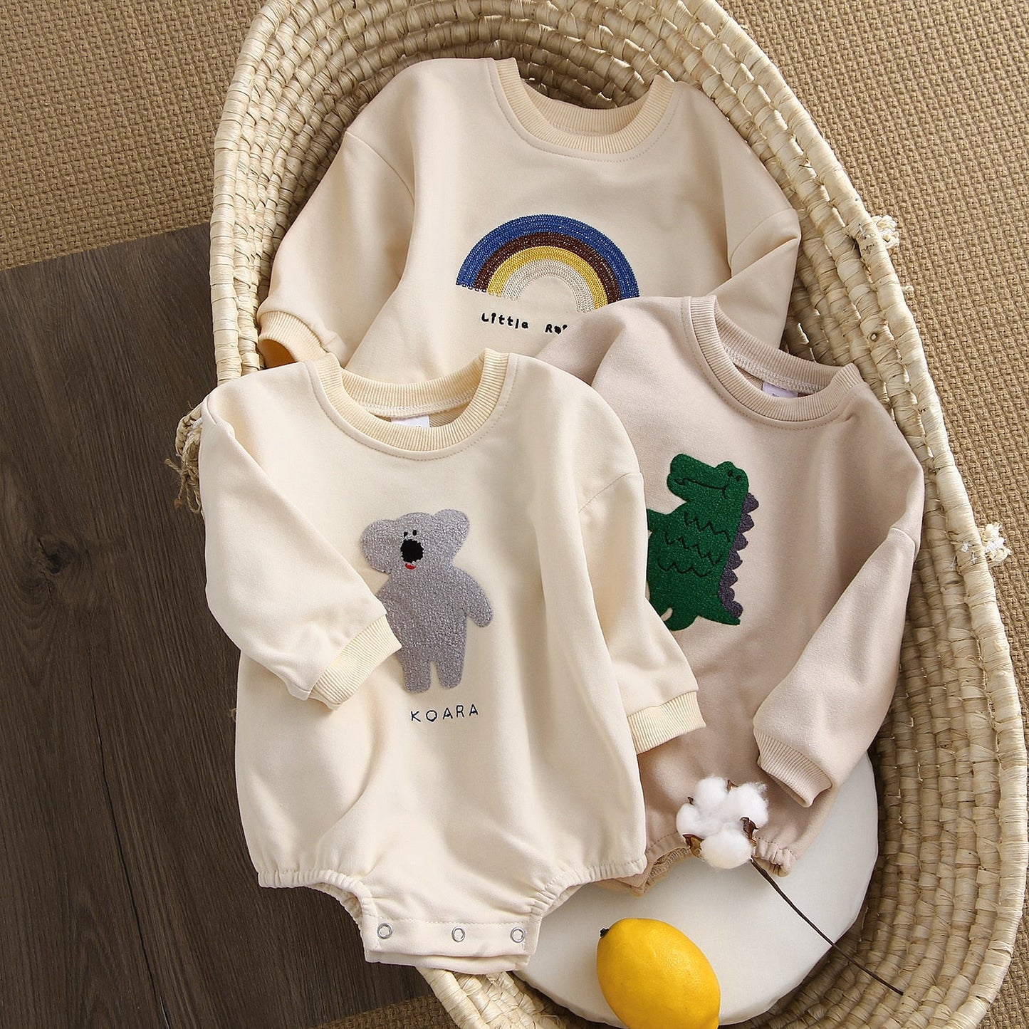 Long Sleeve Cartoon Embroidered Overalls Bodysuits