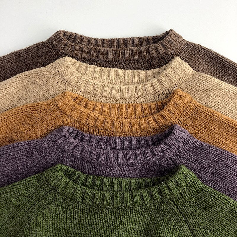 Solid Cotton Round Neck Sweater