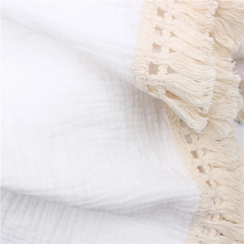 Solid Muslin Tassel Swaddle Blanket