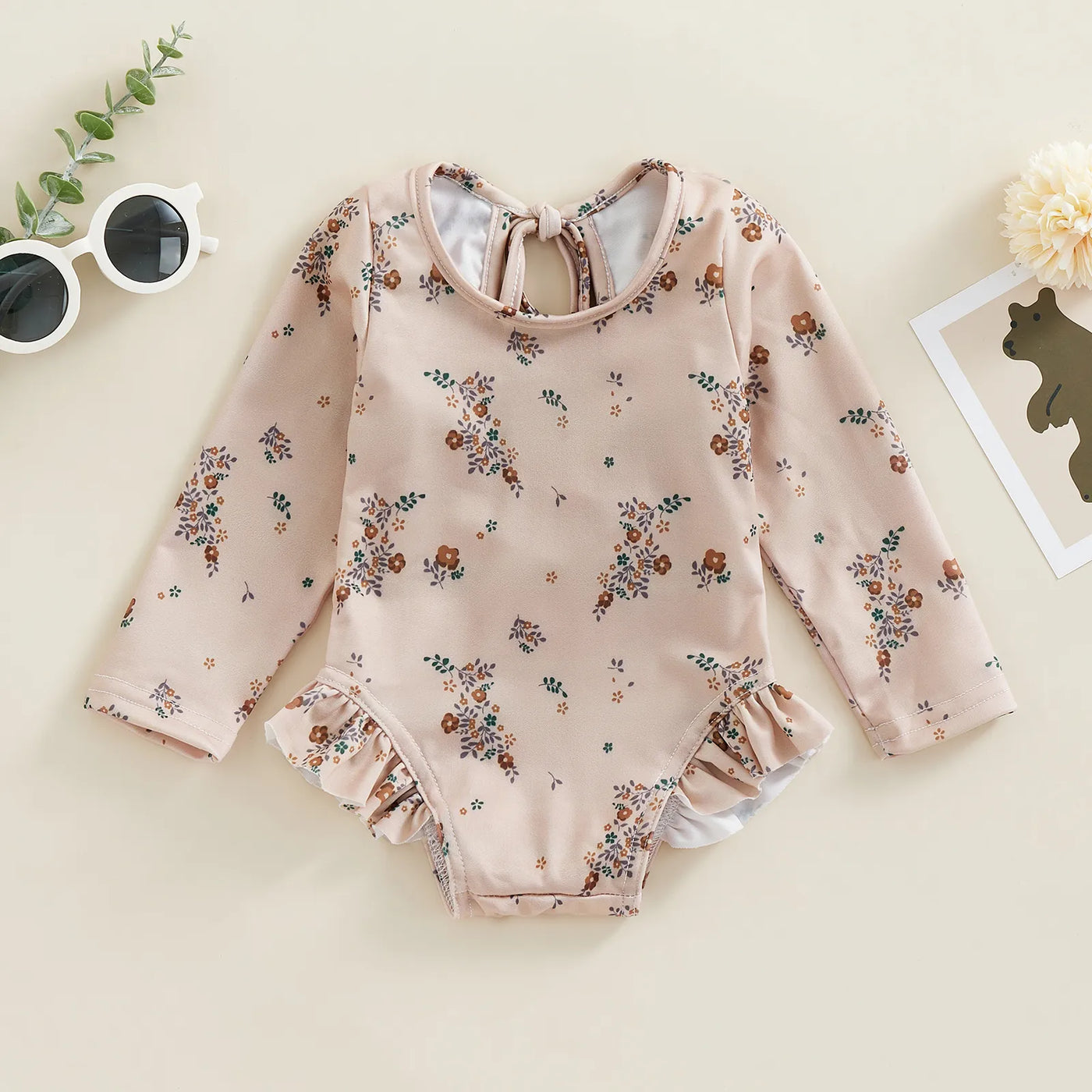 Baby Girl Floral Print Backless Bathing Suit