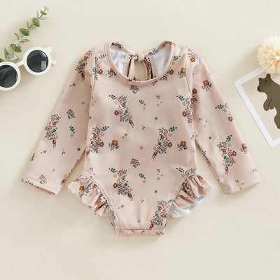 Baby Girl Floral Print Backless Bathing Suit