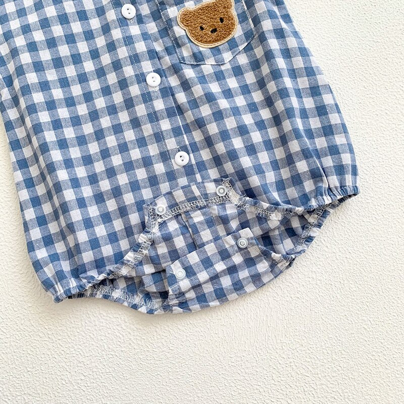 Boys Plaid Bear Patch Bodysuit
