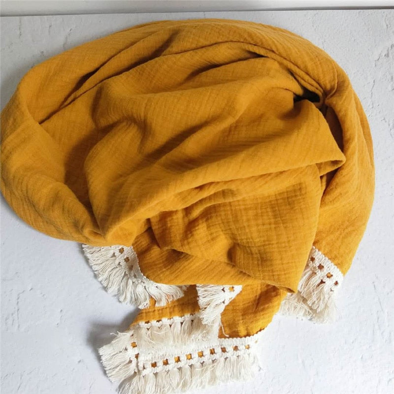 Solid Muslin Tassel Swaddle Blanket