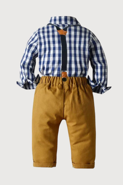 Long Sleeve Bow Tie Suspender Pants Set