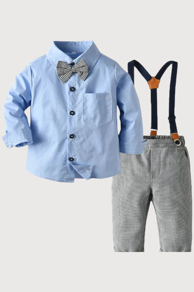 Long Sleeve Bow Tie Suspender Pants Set