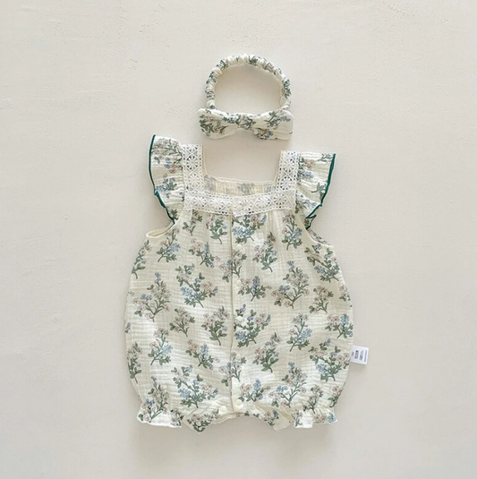 Vintage Paisley Romper With Headband