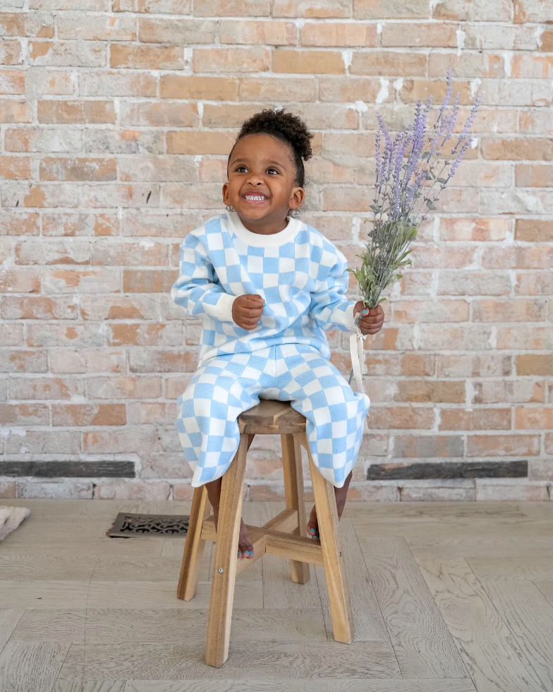 knitted Checkered Sweater Set