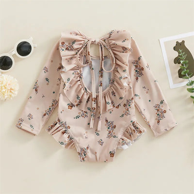 Baby Girl Floral Print Backless Bathing Suit