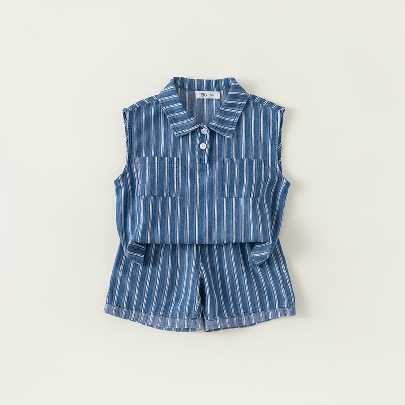 Girls Stripe Sleeveless Shorts Set