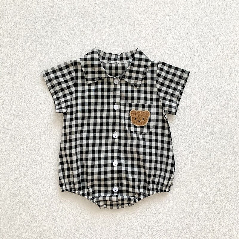 Boys Plaid Bear Patch Bodysuit