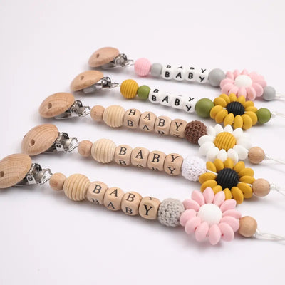Floral Wooden Clip Pacifier Holder