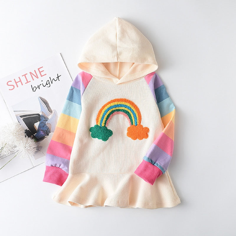 Long Sleeve Rainbow Hooded Dress