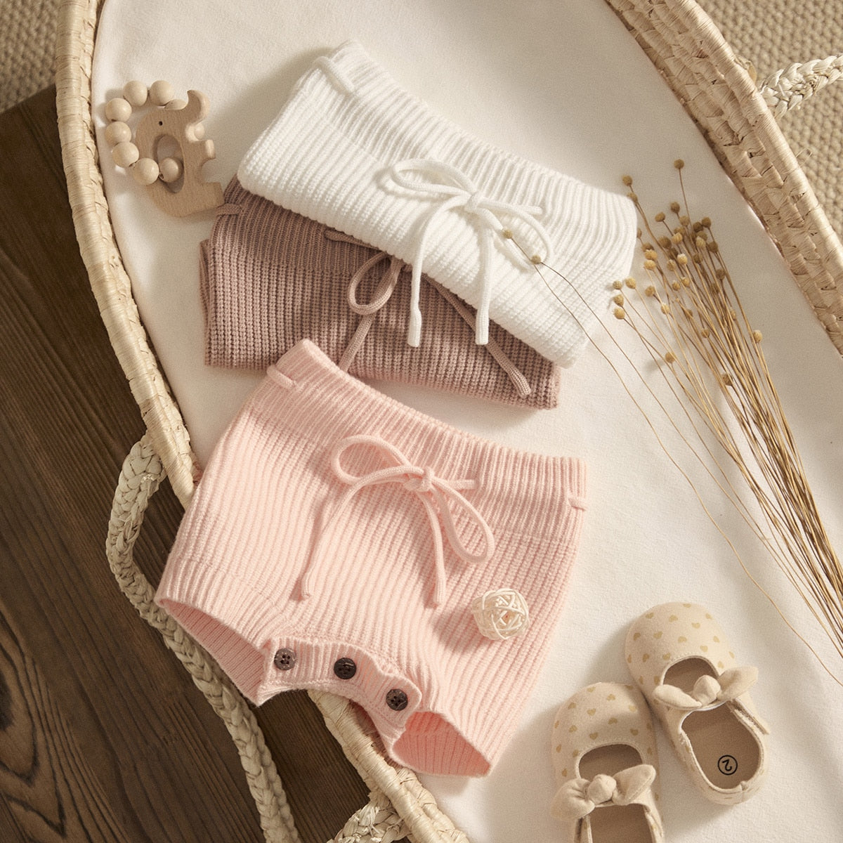 Baby Girls Solid Color Knit Shorts