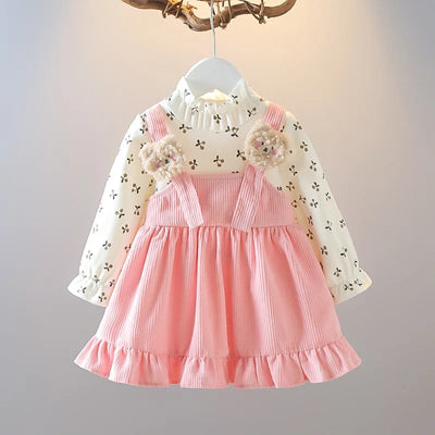 Corduroy Suspender Floral Dress