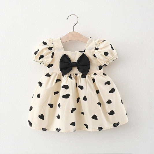 Heart Print Puff Sleeve Dress